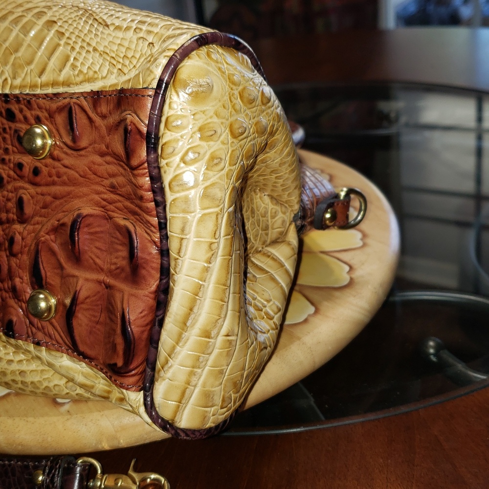 ๐๐ค๐ TRI-COLOR BRAHMIN LISA PRALINE SATCHEL SHOULDER CROC EMBOSSED LEATHER BAG - Picture 11 of 16